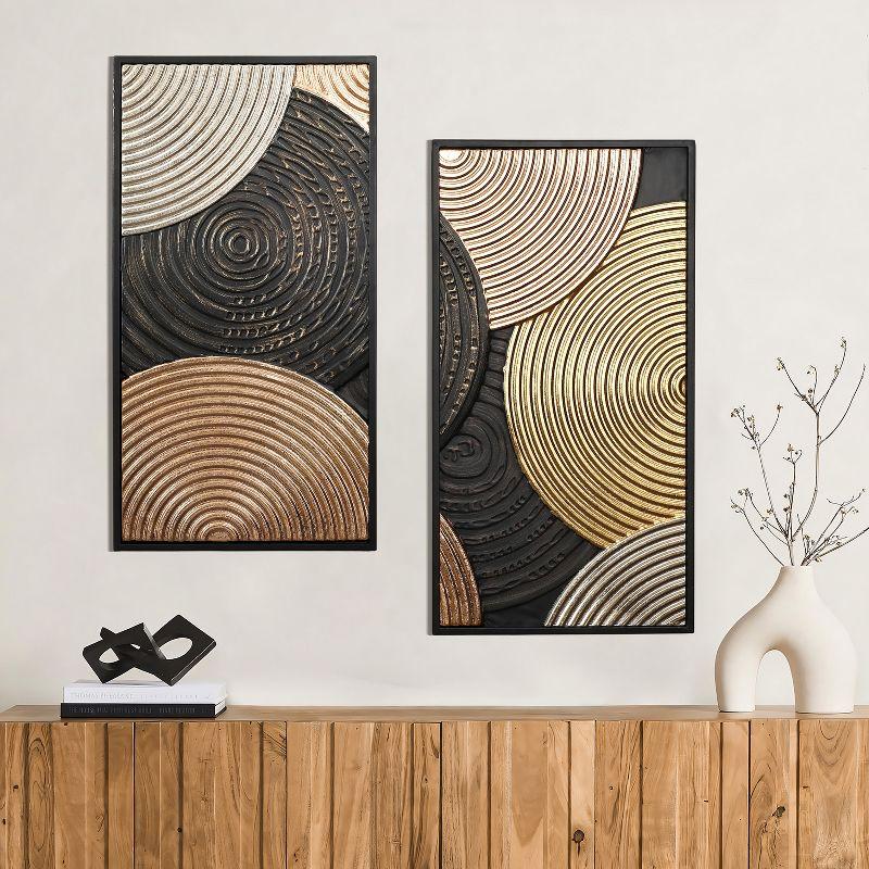 LuxenHome 2-Pc Earth Tone Circles Abstract Rectangular Metal Wall Decor Set Multicolored