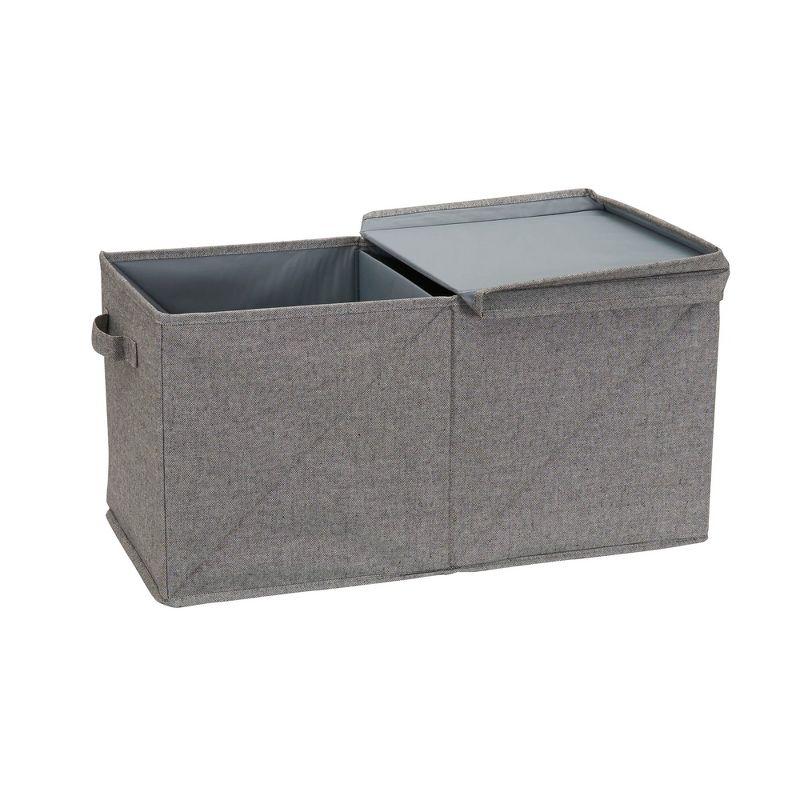 Jumbo Fabric Storage Bin, Double Twist Box, Foldable Frame and Lid, Space-Saving, Double Handles, Center Divider, Grey