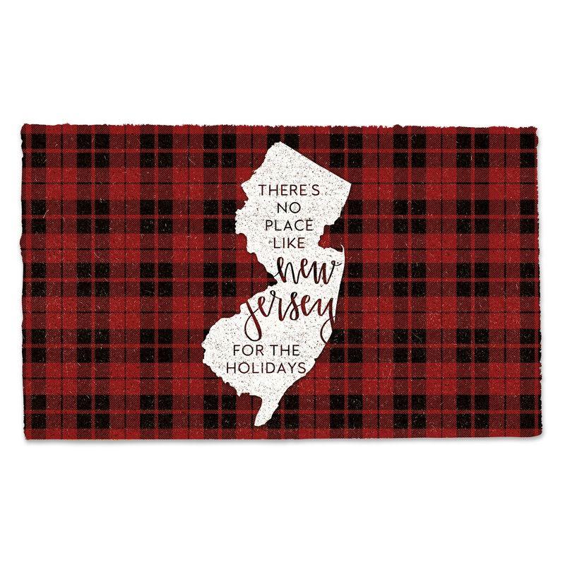 New Jersey Christmas Red Plaid Coir Outdoor Doormat