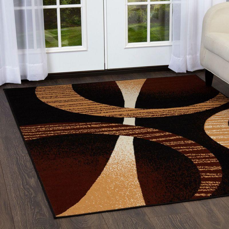 Ebony and Brown Geometric 8' x 10' Synthetic Area Rug