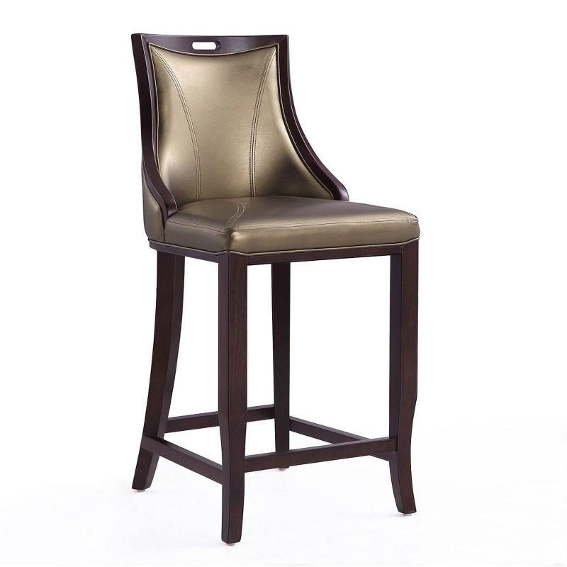 Elegant Hourglass Walnut & Bronze Faux Leather Barstools - Set of 3