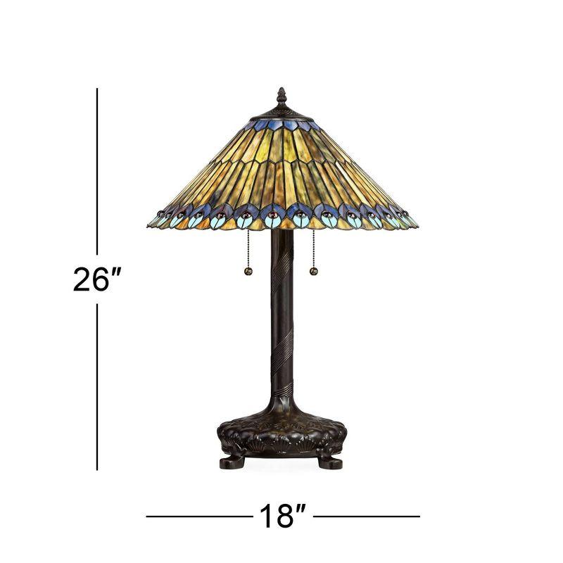 Robert Louis Tiffany Table Lamp 26" High Antique Bronze Tiffany Style Peacock Art Glass Shade for Living Room Family Bedroom Bedside Office