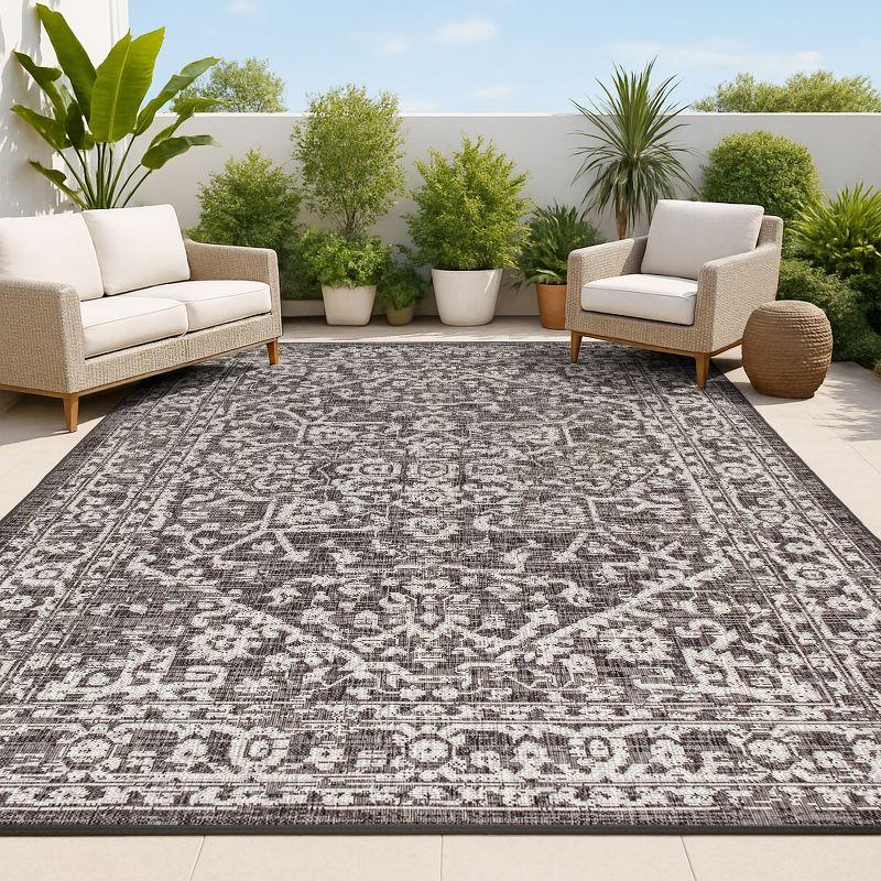 4'x6' Malta Bohemian Medallion Textured Weave Indoor/Outdoor Area Rug, Black/Gray - JONATHAN Y