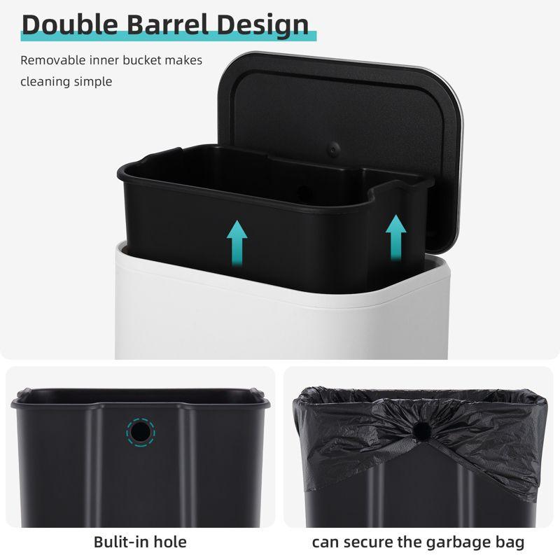 Kitchen Trash Can, 8 Gallon Stainless Steel Garbage Can With Soft Close Lid & Removable Inner Bucket, Step On Waste Bin for Home Office Living Room