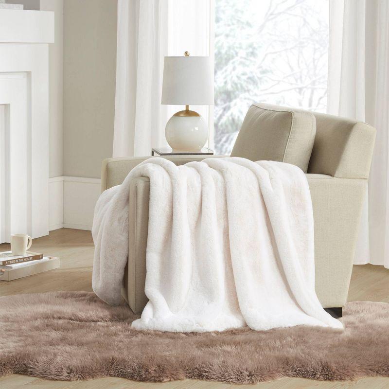 Ivory Faux Fur Reversible Throw with Velvet Reverse