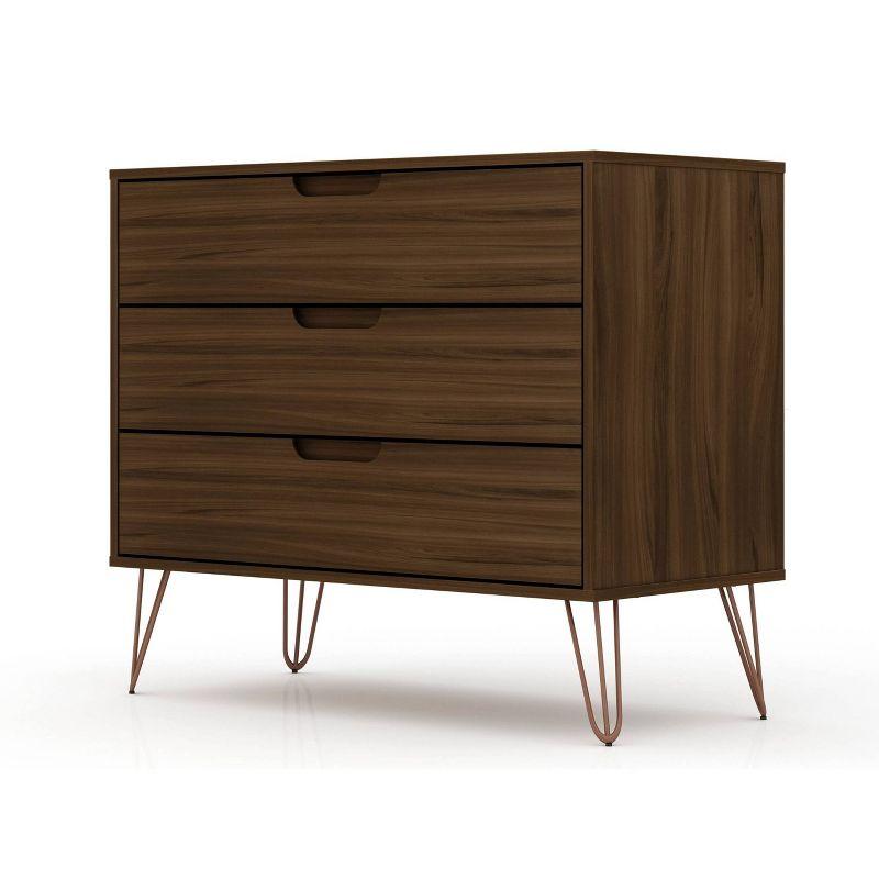 Manhattan Comfort Rockefeller Dresser Brown - Manhattan Comfort: MDF Composite Frame, 3-Drawer Storage for Bedroom, Assembly Required
