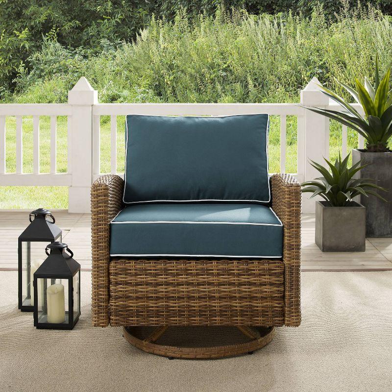Bradenton Outdoor Steel Swivel Rocking Chair Navy/Weathered Brown - Crosley: Patio Accent, UV-Resistant