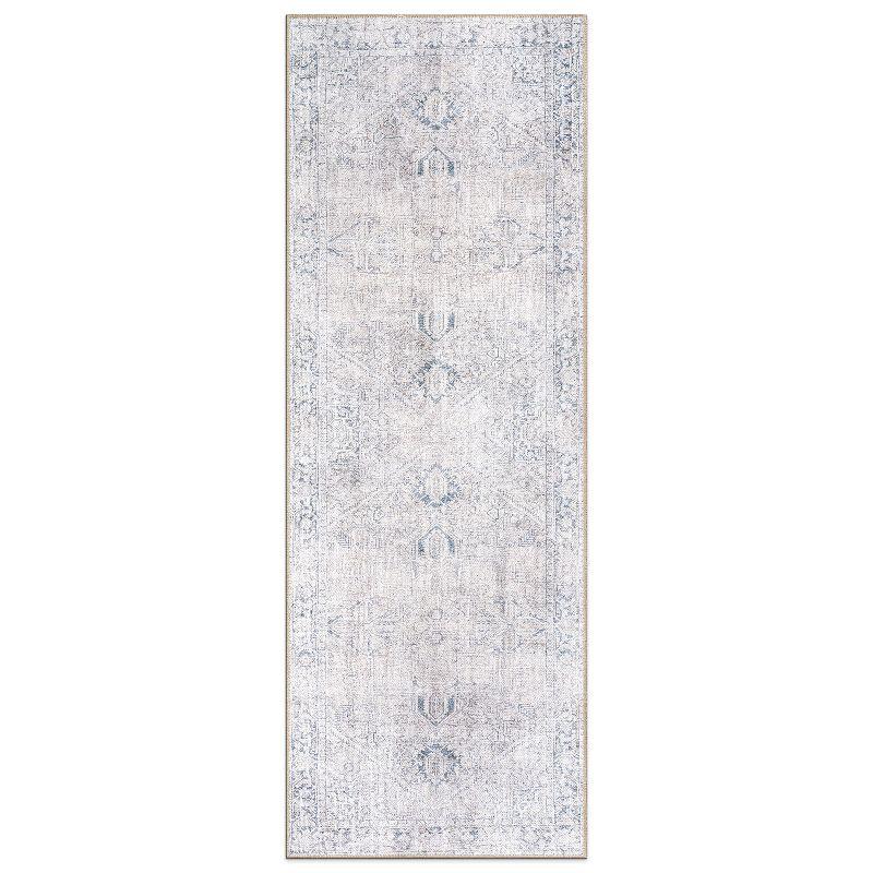 Blue Flat-Woven Medallion Machine-Washable Non-Slip Area Rug