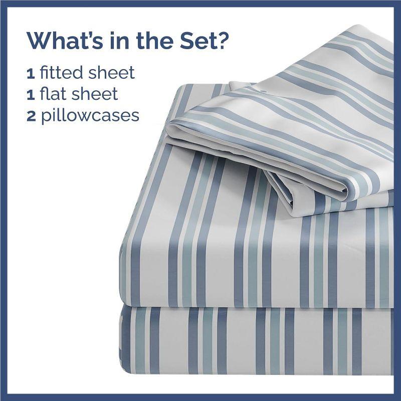 CGK Linens Kids 4 Piece Bed Sheet Set - Cute & Cozy Wrinkle-Resistant with Vibrant Designs in Blue Stripes, Size Full