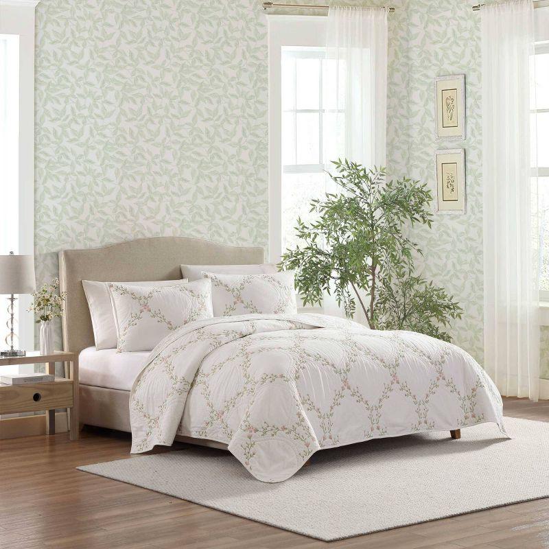 Laura Ashley Laura Ashley Floral Embroidery Cotton Reversible Quilt Set
