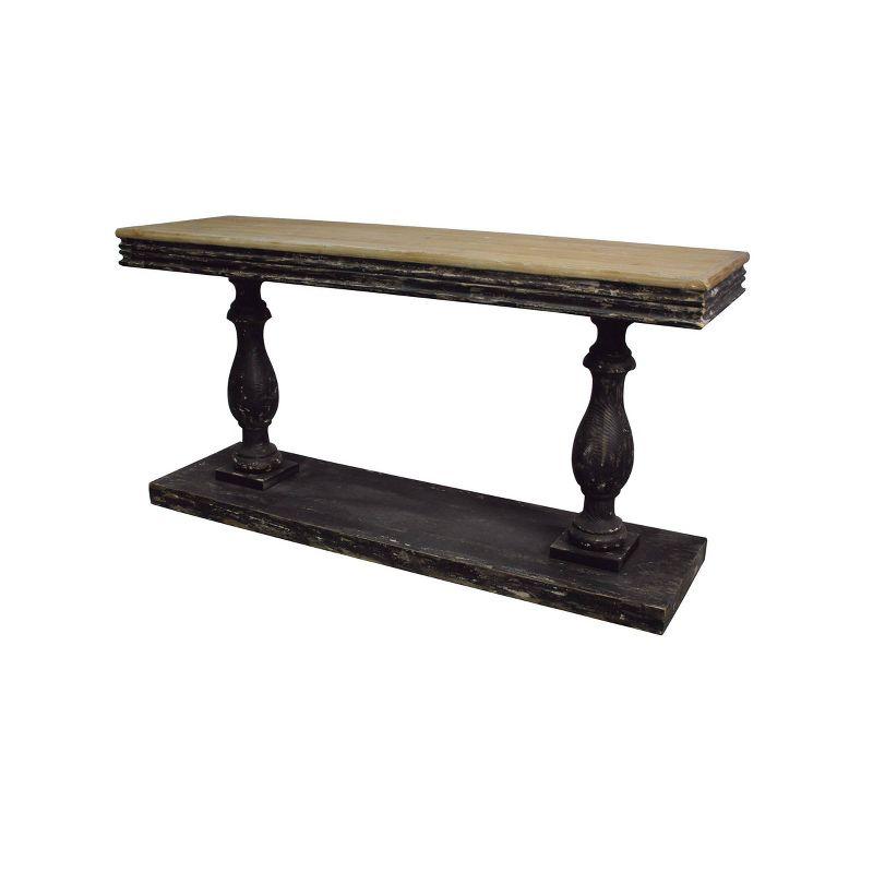 Vintage Black and Beige Wood Console Table with Glass Top