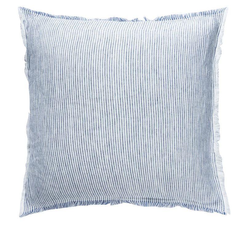 Blue and White Pinstripe Fringe Linen Pillow