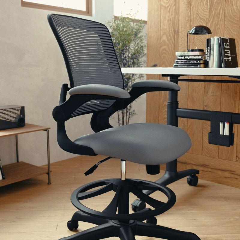 Flash Furniture Mid-Back Mesh Ergonomic Drafting Chair with Adjustable Foot Ring and Flip-Up Arms