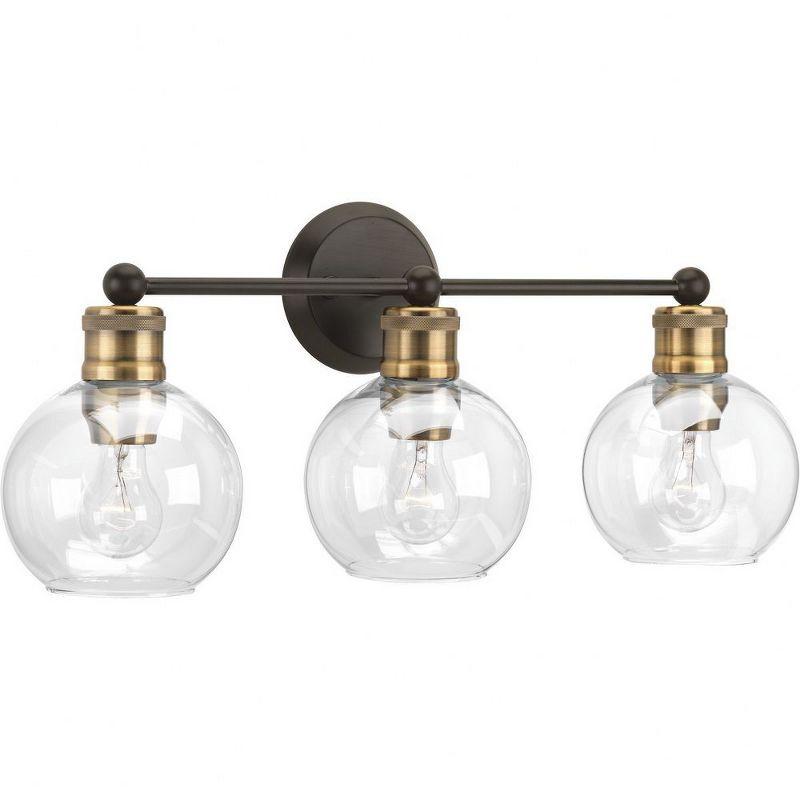 Progress Lighting Hansford 3-Light Bath Vanity Fixture, Polished Nickel, Clear Spherical Shade