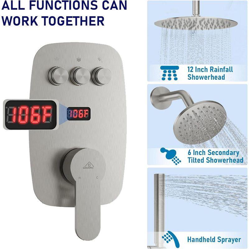 CASAINC BR01008SX12BN Rainfall Symphony 12inch Dual Showerhead Temperature Display Shower System with 2 in 1 Slider Bar Shower Handheld