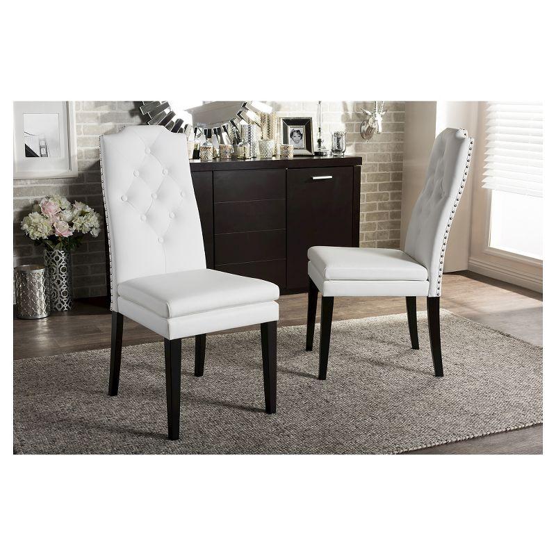 White Faux Leather Button-Tufted Parsons Dining Chair Set