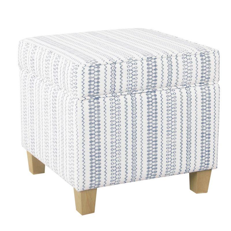 Cole Classics Square Storage Ottoman with Lift Off Top Blue Striped - HomePop: Farmhouse Accent, Wood Legs