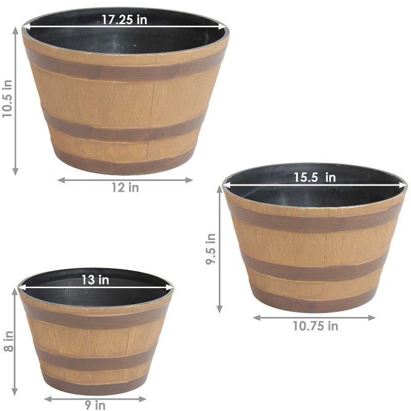 Sunnydaze Modern Decorative Resin Rustic Cask Outdoor Planter - 13", 15" and 17" Diameter - 3-Piece Set