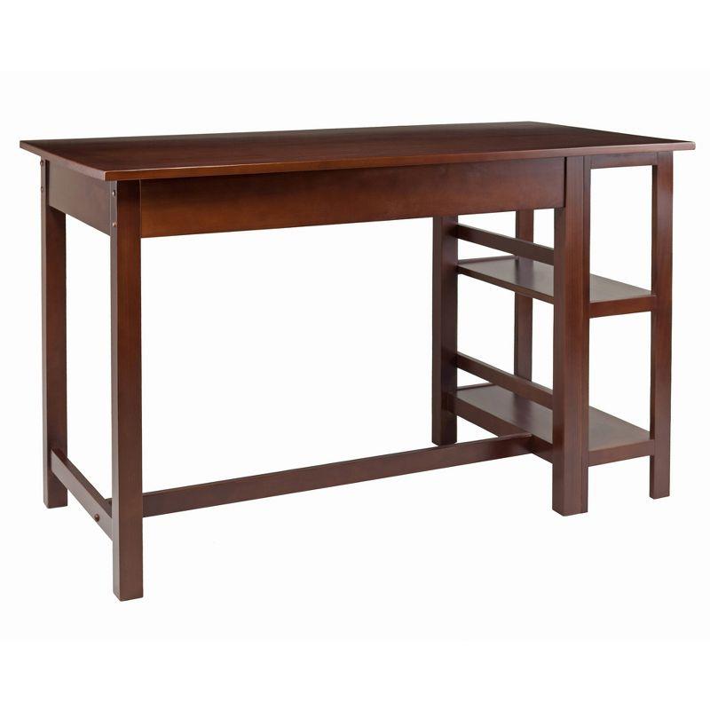 Transitional Walnut Wood Home Office Desk with Drawer and Shelves