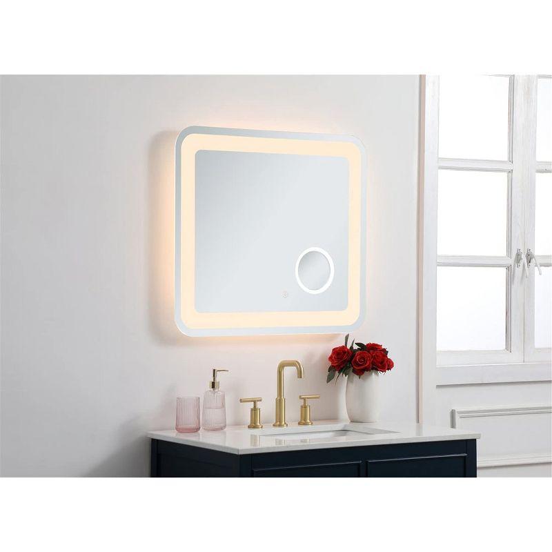 Elegant Lighting Lux 27in x 30in Hardwired LED mirror with magnifier and color changing temperature 3000K/4200K/6000K