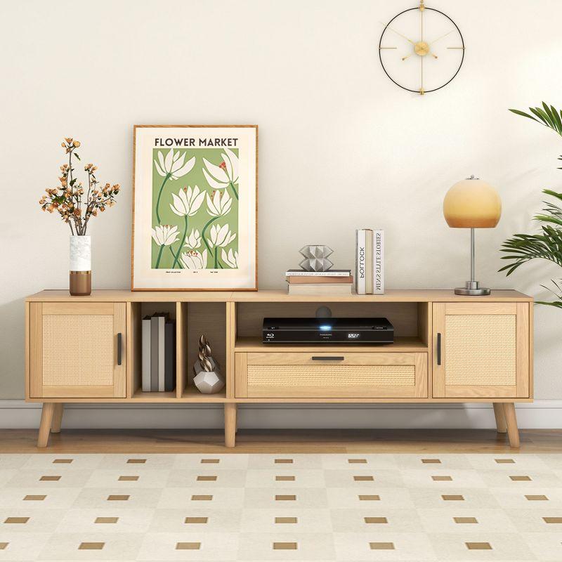 Whisen Rattan-inspired Entertainment Center TV Stand for TVs up to 80'' with 2 Cabinets and 2 Open Shelves