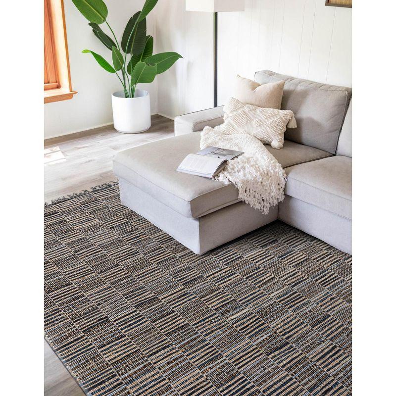 Handmade Gray and Blue Geometric Jute Area Rug