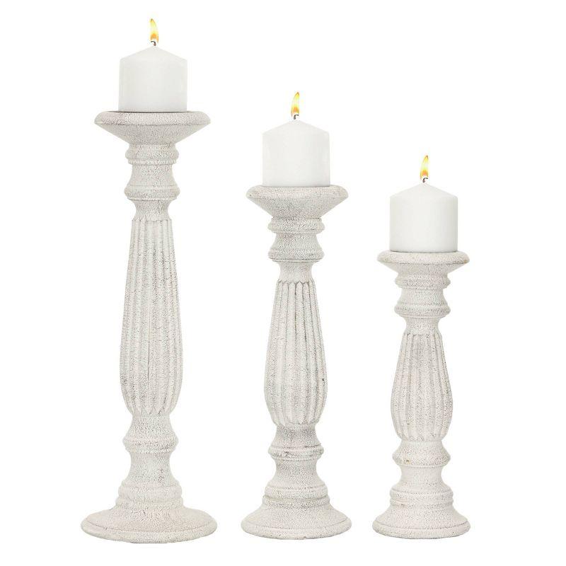 Elegant White Mango Wood Pillar Candle Holders, Set of 3