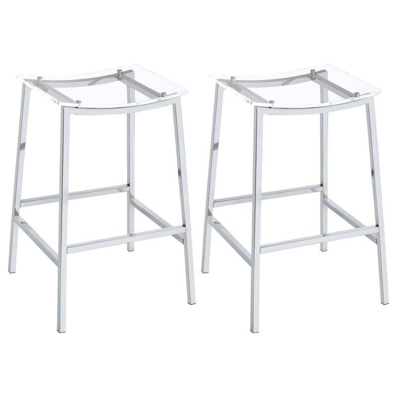 Coaster Set of 2 Jovani Modern Acrylic Backless Bar Stools Clear and Chrome