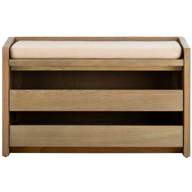 Percy Transitional 34'' Beige Linen and Rustic Oak Storage Bench
