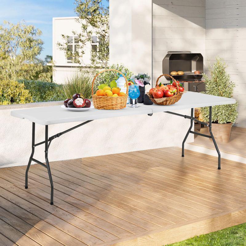 BestMassage Portable Plastic Picnic Table 8FT Outdoor Dining Table with Carrying Handle, White