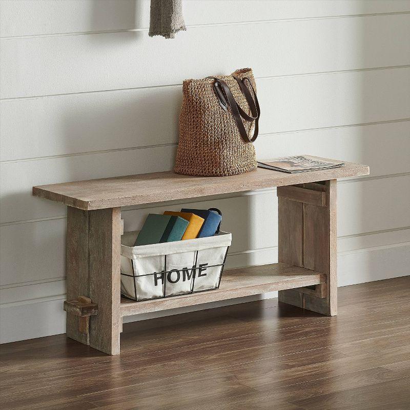 Castleton 40" Wide Industrial Rustic Farmhouse Solid Wood Bench With 1 Open Shelf