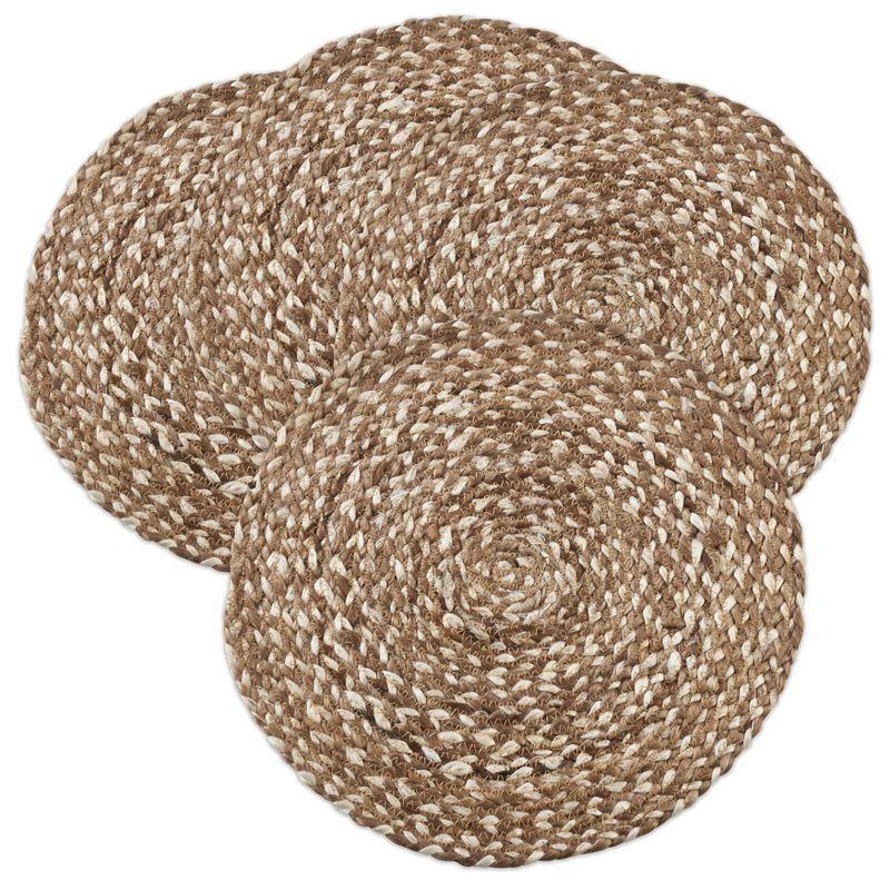 Round Woven Jute Placemats Set of 4 in Coffee