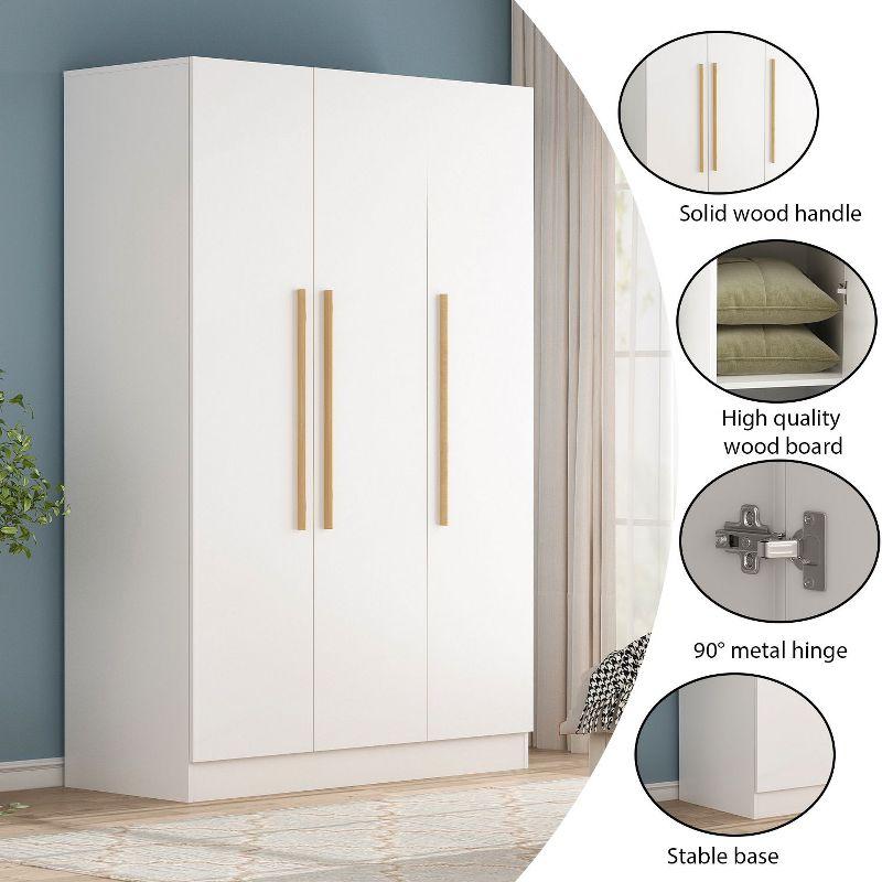 FUFU&GAGA 3-Door White Armoire Clothes Storage Solid Wood Handles Wardrobe