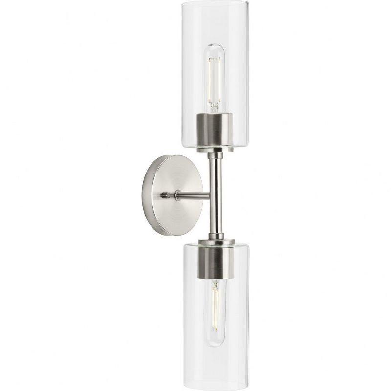 Progress Lighting Cofield 2-Light Wall Bracket, Brushed Nickel, Cylindrical Glass Shade
