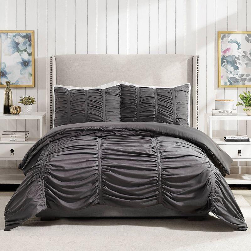 Modern Heirloom Emily Texture T/TXL Emily Texture Comforter Set Dark Gray: Polyester, Machine Washable, Includes Sham