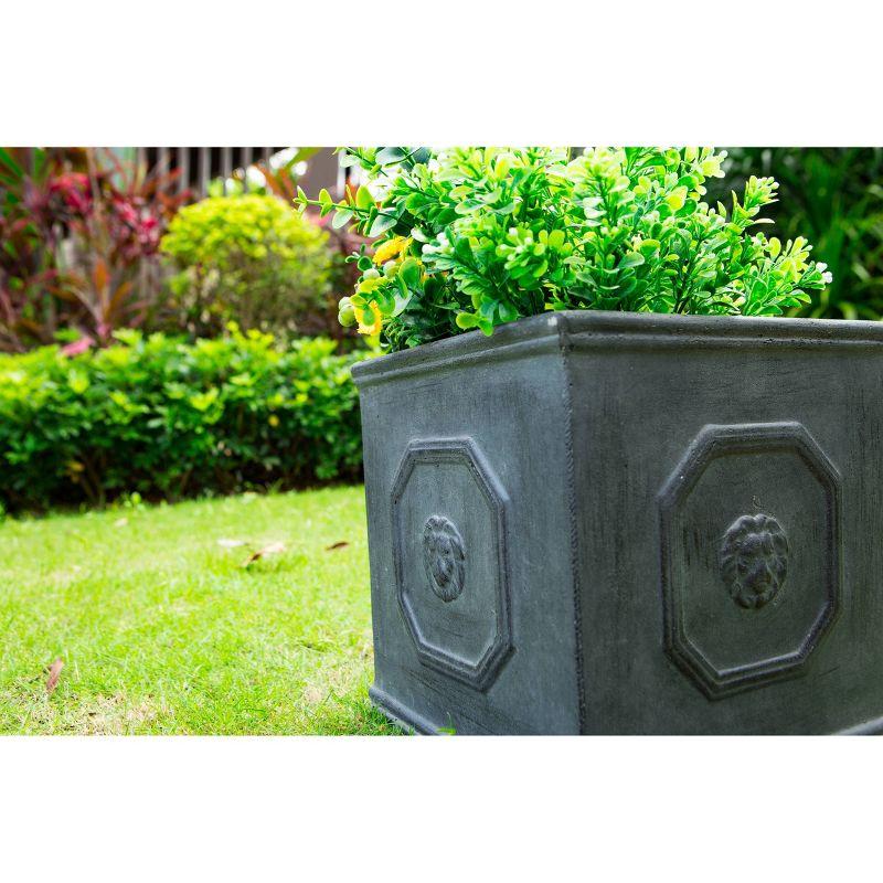 12.6" Kante Lightweight Classic Square English Style Lion Head Concrete Planter Antique Gray - Rosemead Home & Garden, Inc.