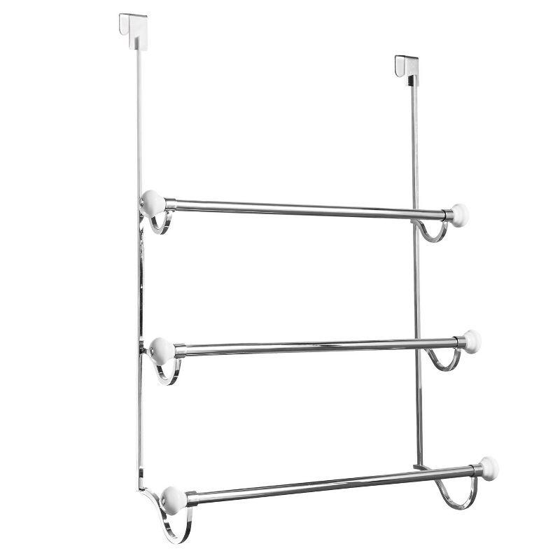 Chrome Over the Door 3-Bar Towel Rack with White Accents