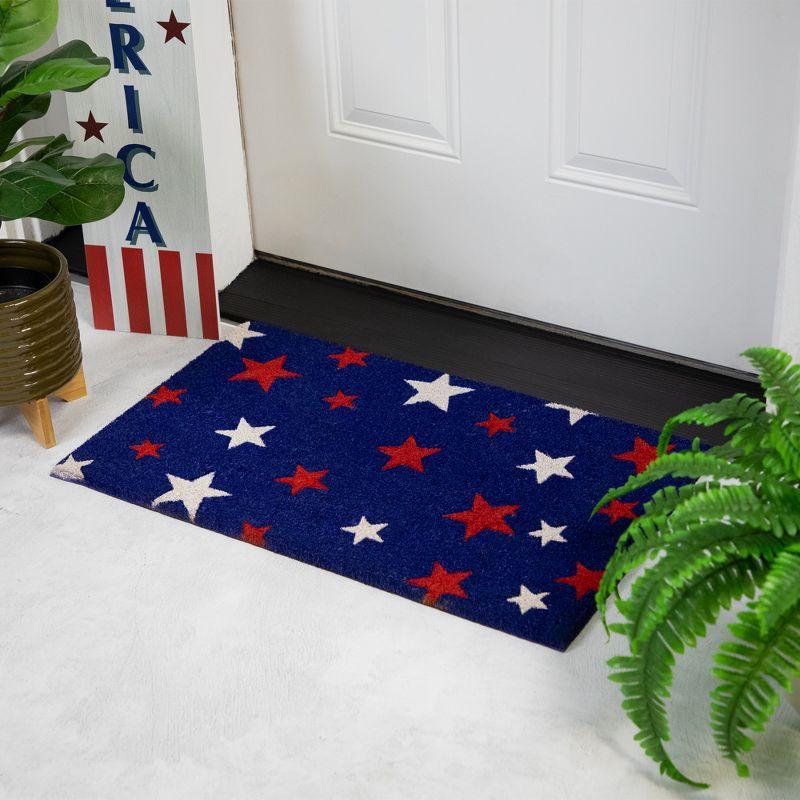 Blue Coir Red and White Stars Patriotic Outdoor Doormat