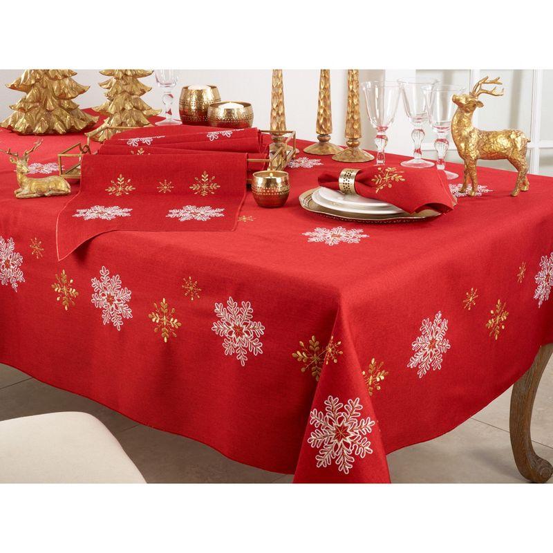 Red Embroidered Snowflake Polyester Holiday Table Runner