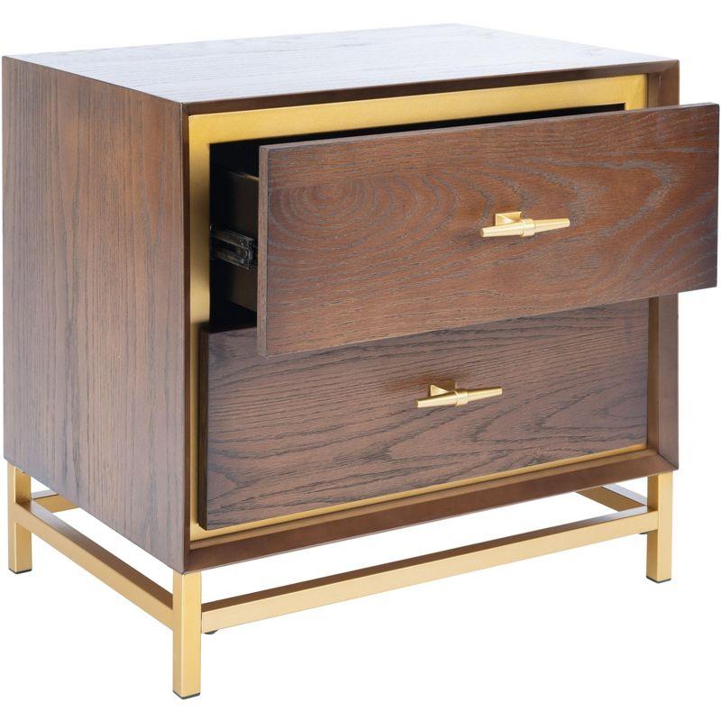 Fenno 2 Drawer Nightstand - Walnut/Brass - Safavieh.