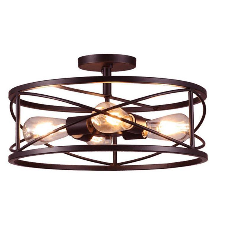 Defong Retro Bronze 4-Light 17-Inch Geometric Semi Flush Mount Ceiling Fixture