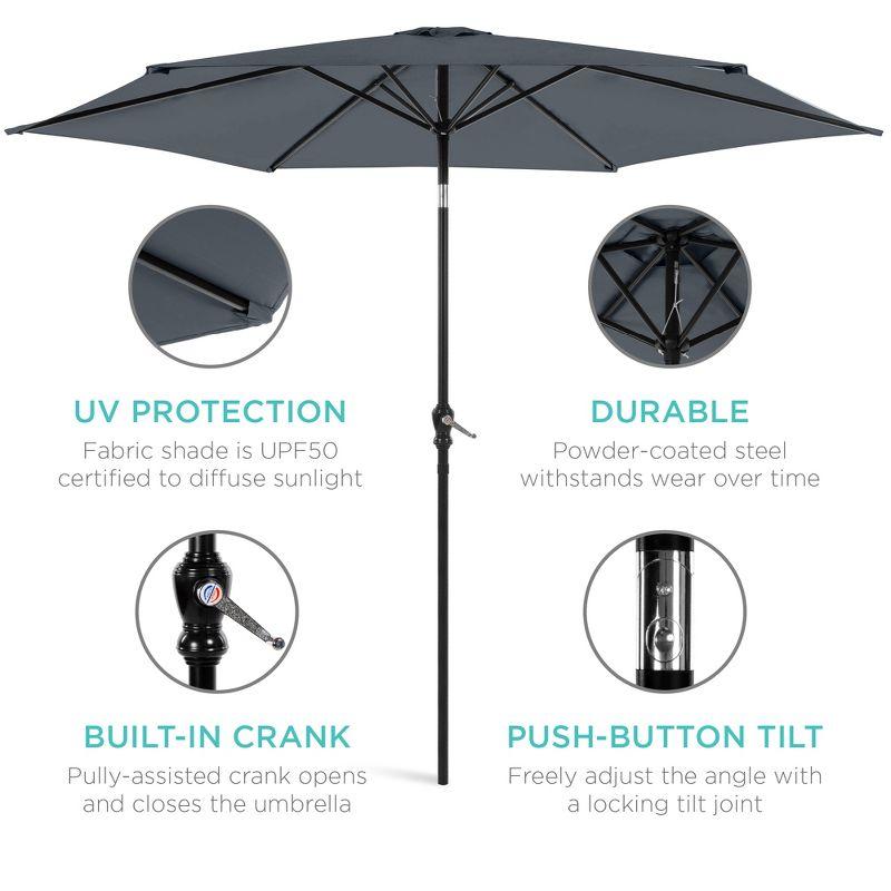 Best Choice Products 10ft Outdoor Steel Market Patio Umbrella w/ Crank, Tilt Push Button, 6 Ribs