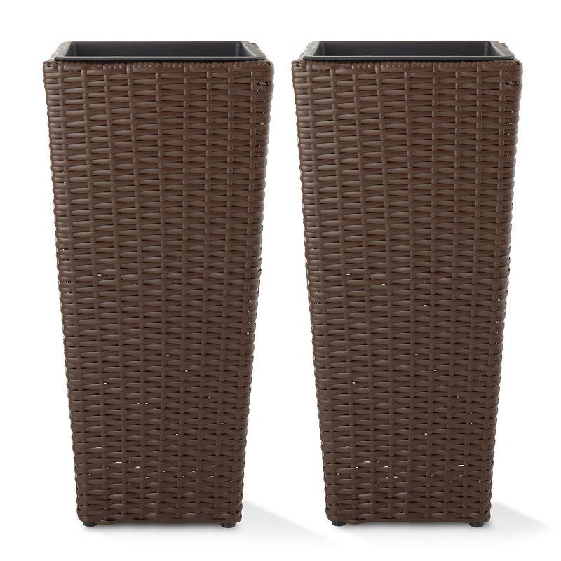 Casafield All-Weather Outdoor Planters with Liners - Set of 2, Tall Tapered Plant Boxes with Flower Pots for Front Porch, Patio, Garden - Espresso