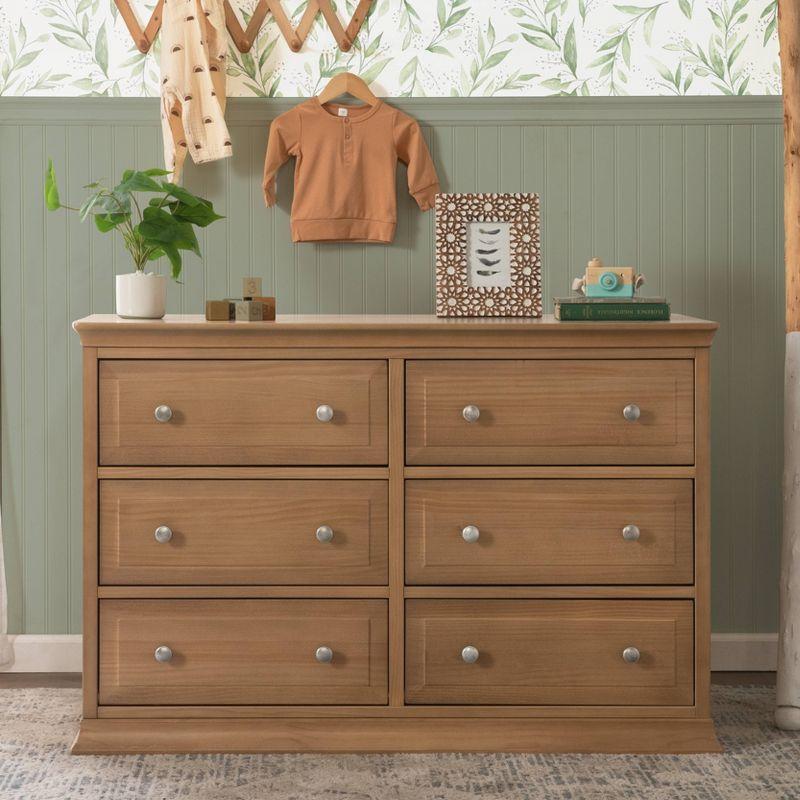 Hazelnut Pinewood Double Dresser with Six Drawers