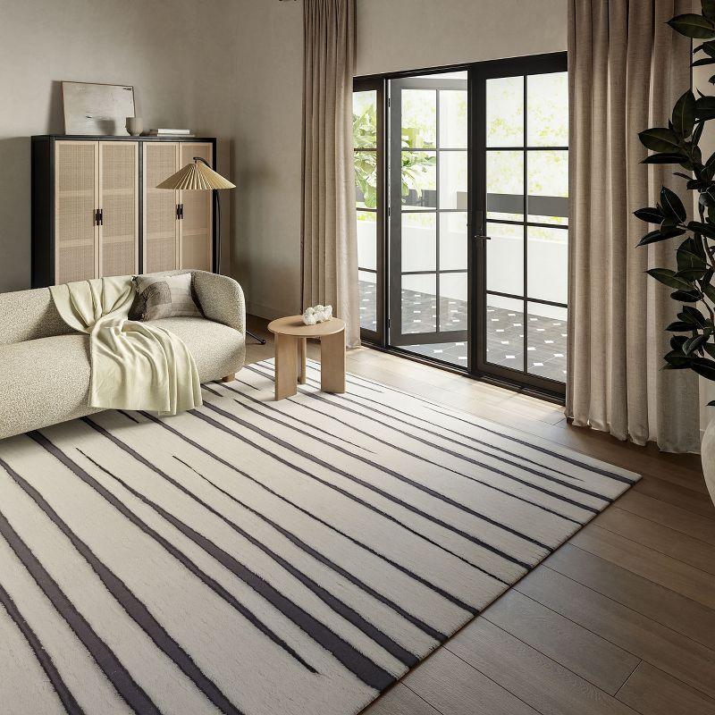 Frenshe Interiors x Rugs USA - Studio Striped New Zealand Wool Indoor Area Rug, Runner 2' 6" x 8', Studio Ivory