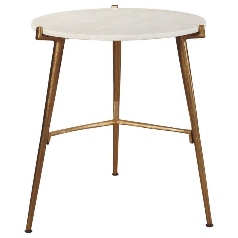 Chadton Side Table White/Gold Finish - Signature Design by Ashley: Marble Top, Antique Gold Base, Round Shape