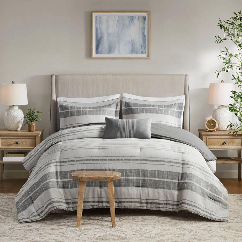 Rhodes Cotton Blend Striped Comforter Set with Throw Pillow