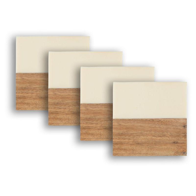 Ivory and Wood Square Coaster Set of 4