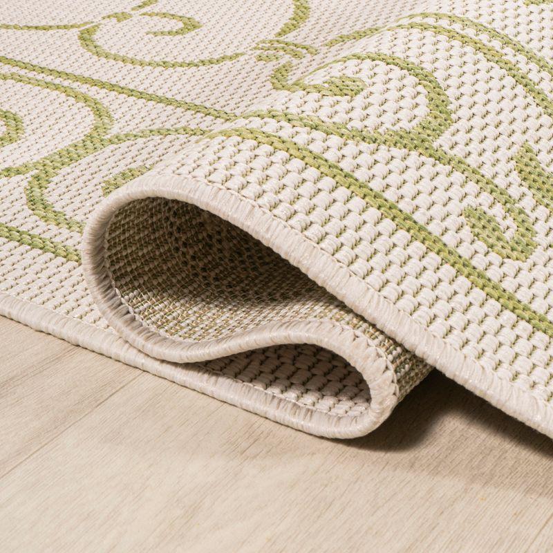 5' x 5' Charleston Vintage Filigree Textured Weave Indoor/Outdoor Area Rug, Cream/Green - JONATHAN Y