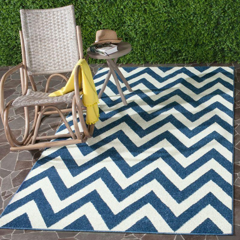 Navy and Beige Chevron Pattern Rectangular Rug